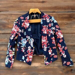 Simply Styled Floral Flowers Blazer Navy Blue Women’s Size Small No Buttons